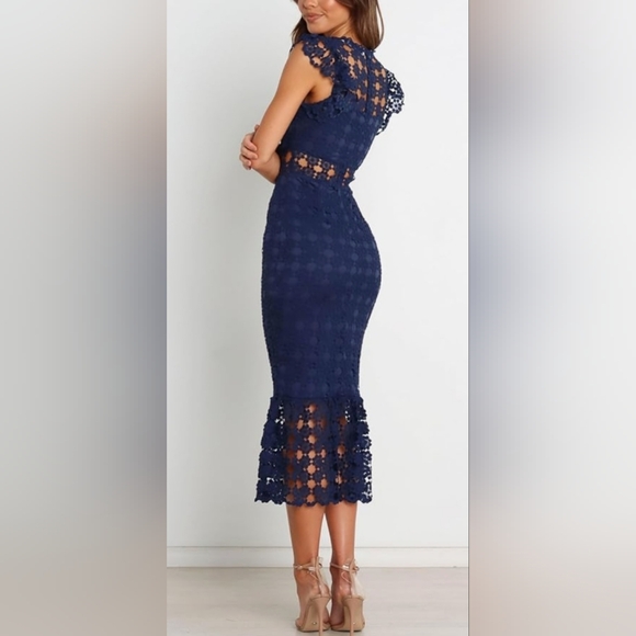 NWT PETAL+PUP LAUREN DRESS Elegant Navy Lace Midi Dress SZ 2 - Picture 4 of 12